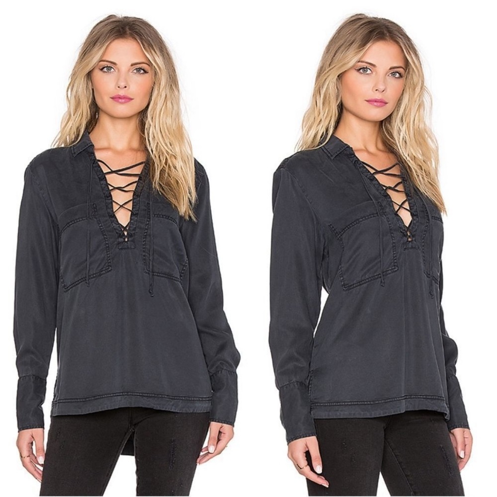 Free People Black Tencel Long Sleeve shirt